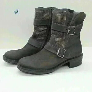 Paul Green Women's Distressed Dark Leather Studded Moto Boots Size UK 5.5/US 8